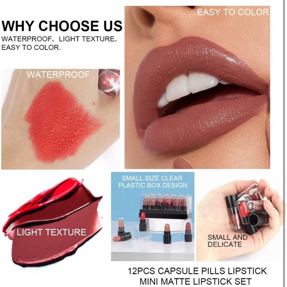 NWT DNM Beauty (12) Mini Capsule Makeup Lipstick Pills Set, Matte Lip Stain - Picture 7 of 9